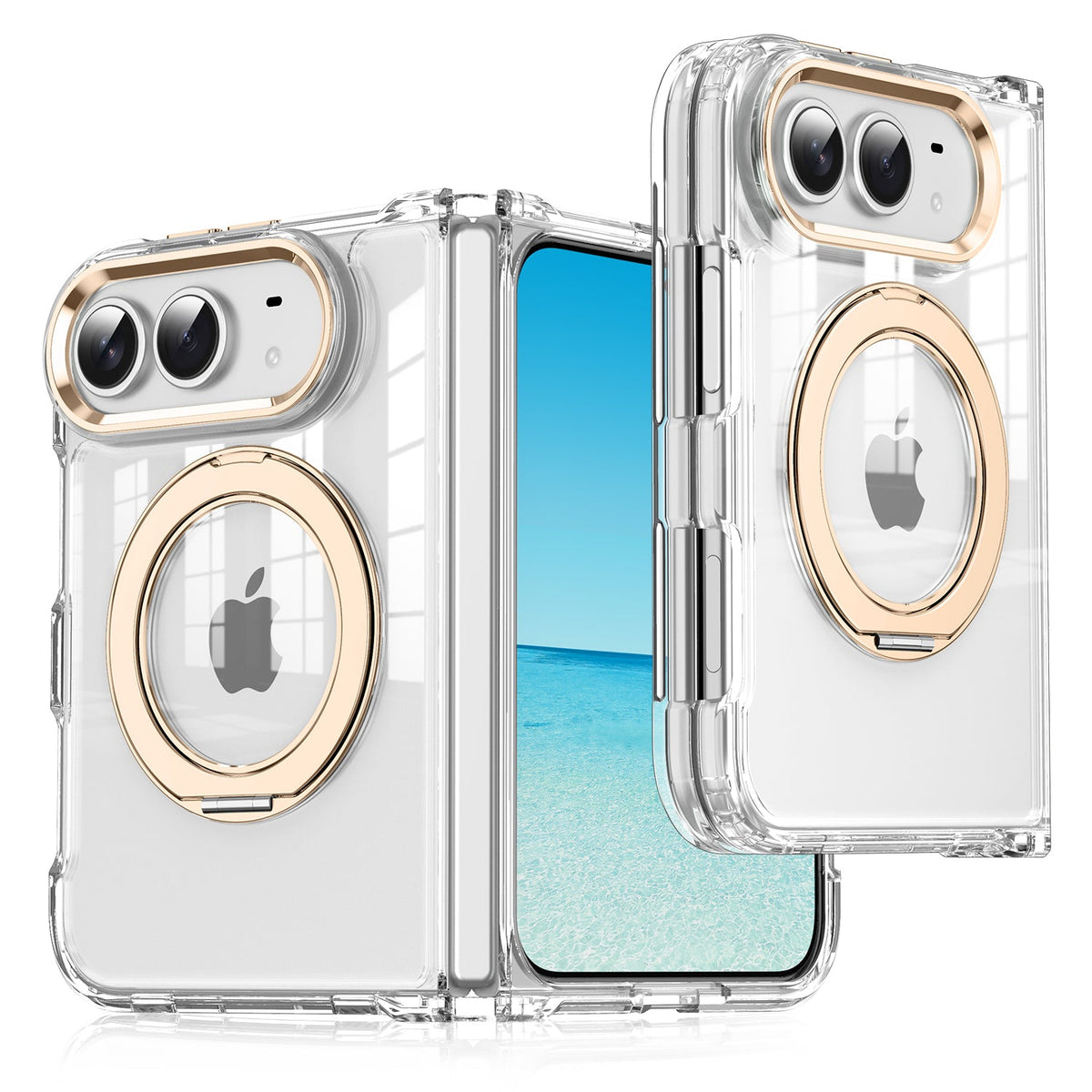 iPhone Duo | Clear Magnetic Case with Alloy Ring Stand & TPU Hinge