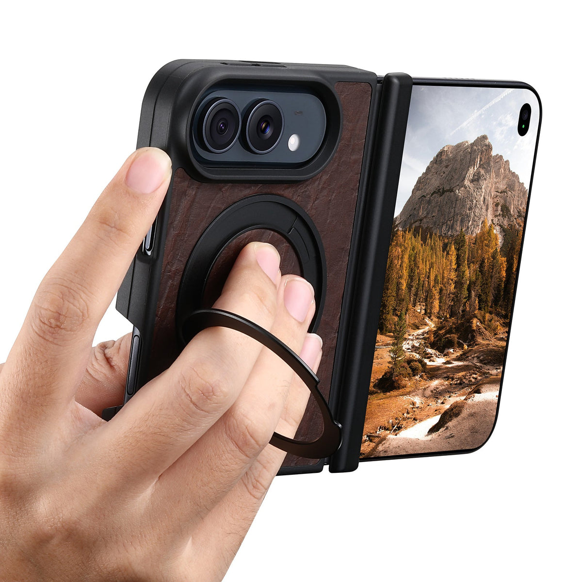iPhone Duo | Vintage Magnetic Leather Case with Folding Ring Stand