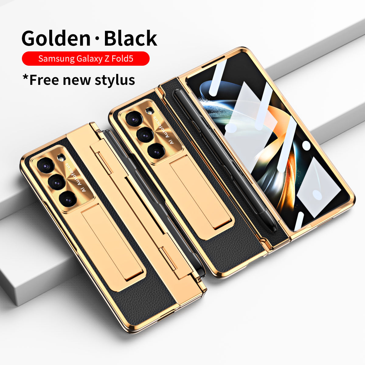 Luxury Leather Magnetic Bracket Shell Electroplated Phone Case For Samsung Galaxy Z Fold3/4/5 With Back Screen Glass - mycasety2023 Mycasety