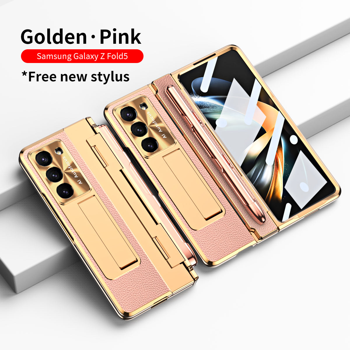 Luxury Leather Magnetic Bracket Shell Electroplated Phone Case For Samsung Galaxy Z Fold3/4/5 With Back Screen Glass - mycasety2023 Mycasety