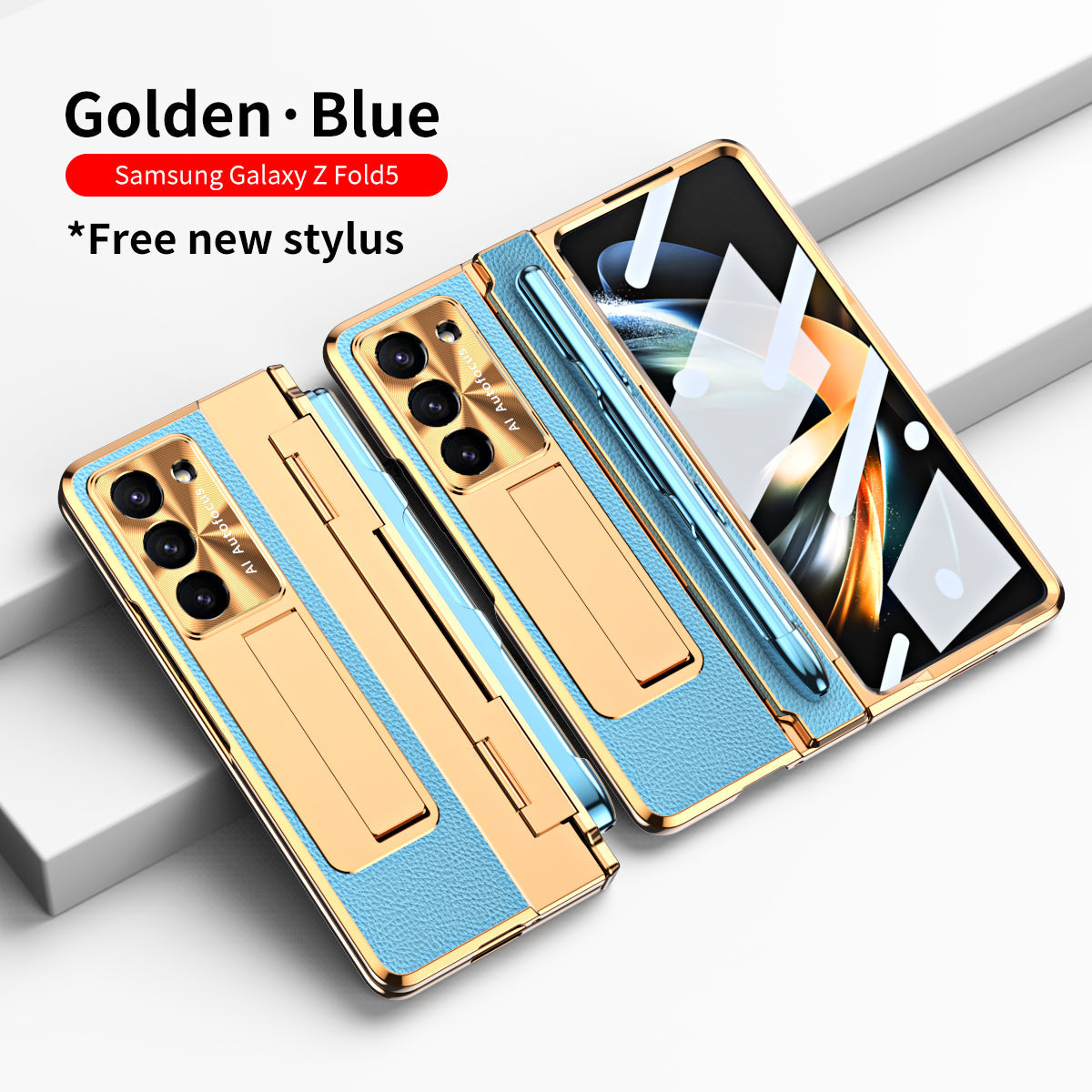 Luxury Leather Magnetic Bracket Shell Electroplated Phone Case For Samsung Galaxy Z Fold3/4/5 With Back Screen Glass - mycasety2023 Mycasety