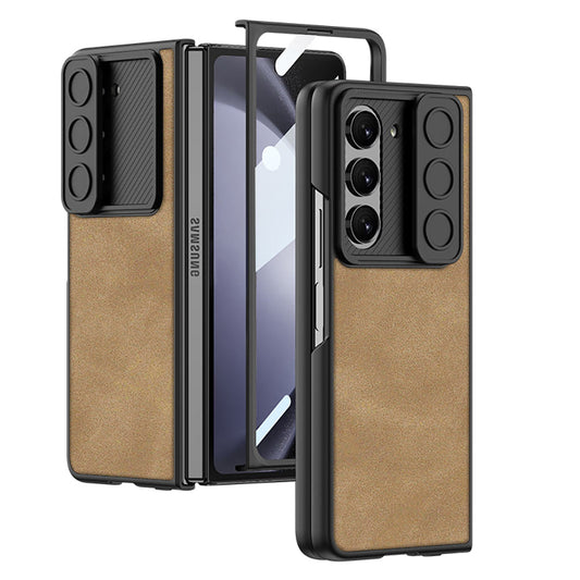 Luxury Leather Sliding Camera Protection Cover for Samsung Galaxy Z Fold5