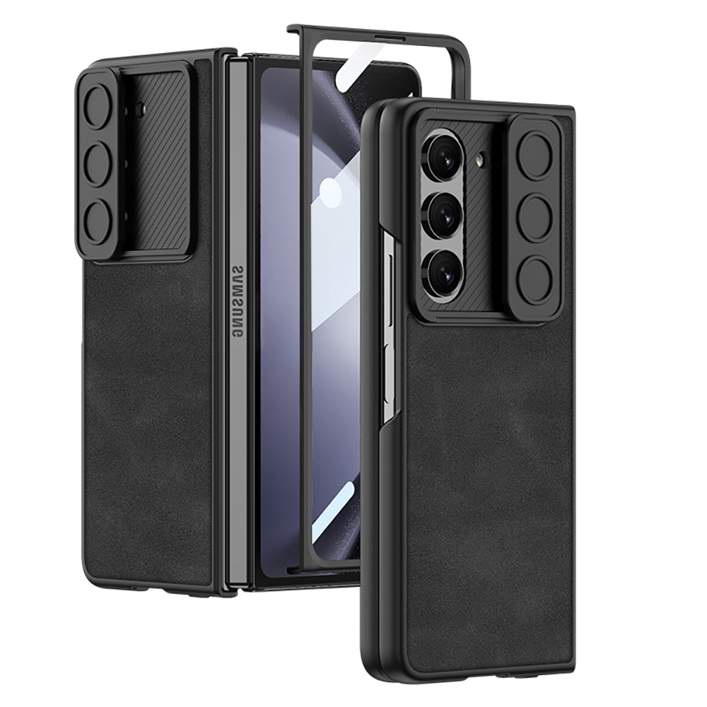 Luxury Leather Sliding Camera Protection Cover for Samsung Galaxy Z Fold5