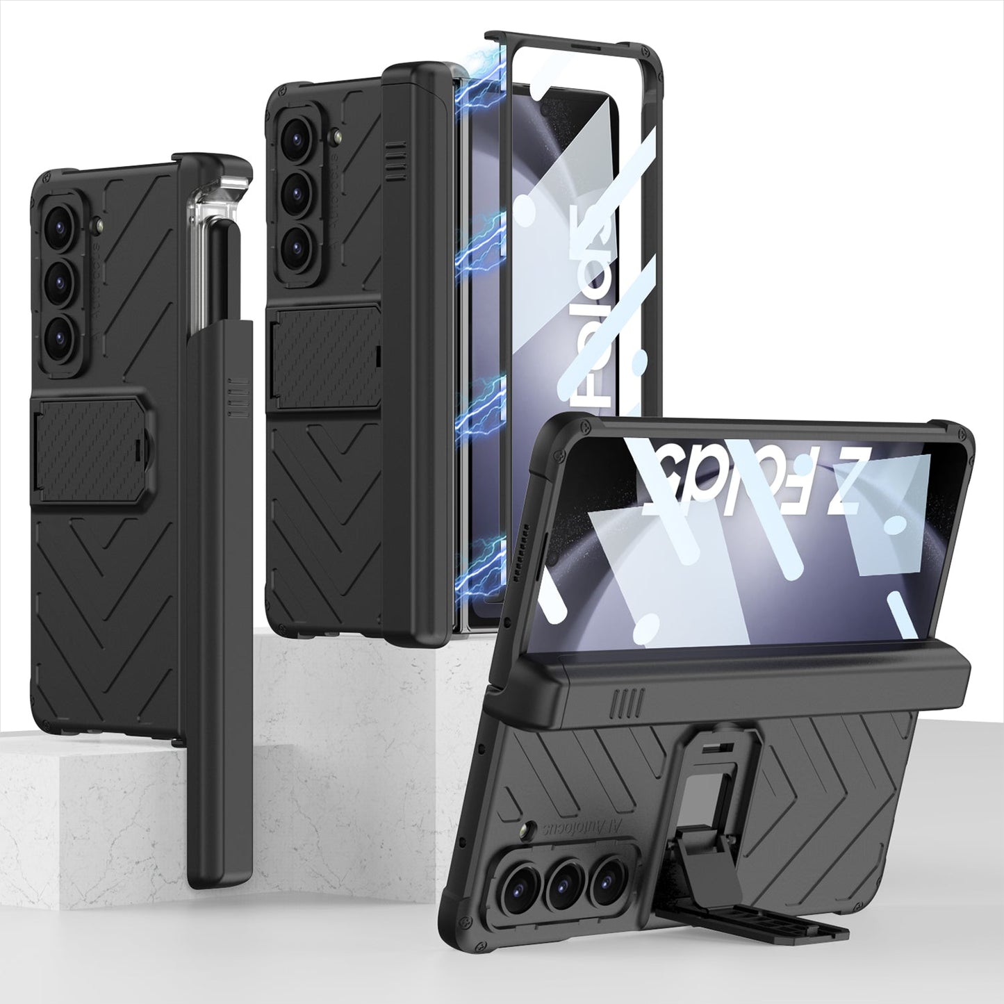 Magnetic Armor All-included Slide Pen Case With Back Screen Glass Hinge Holder Phone Cover For Samsung Galaxy Z Fold3 Fold4 Fold5 - Mycasety Mycasety