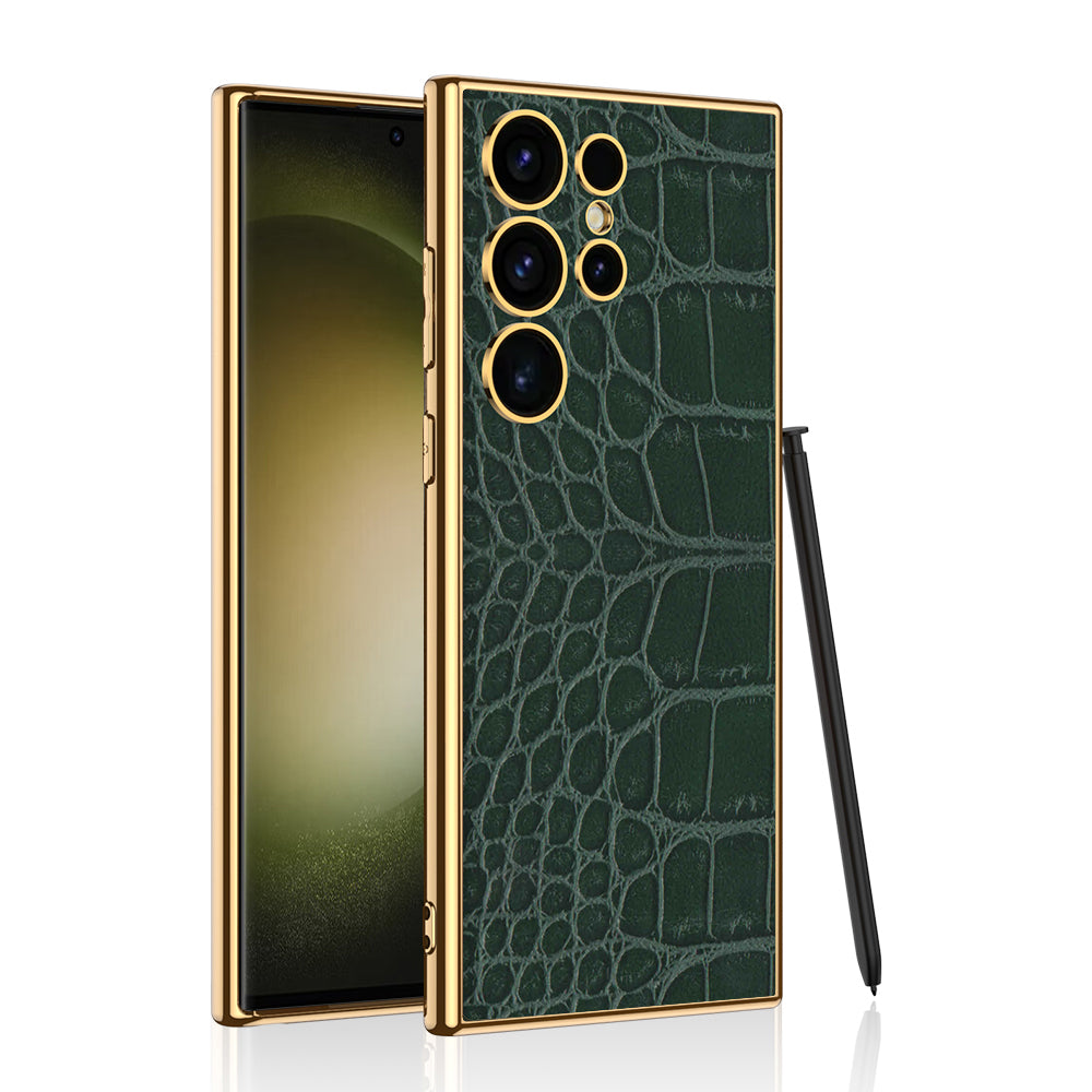 Galaxy S24/S23 Ultra Plus Electroplated Crocodile Pattern Leather Case