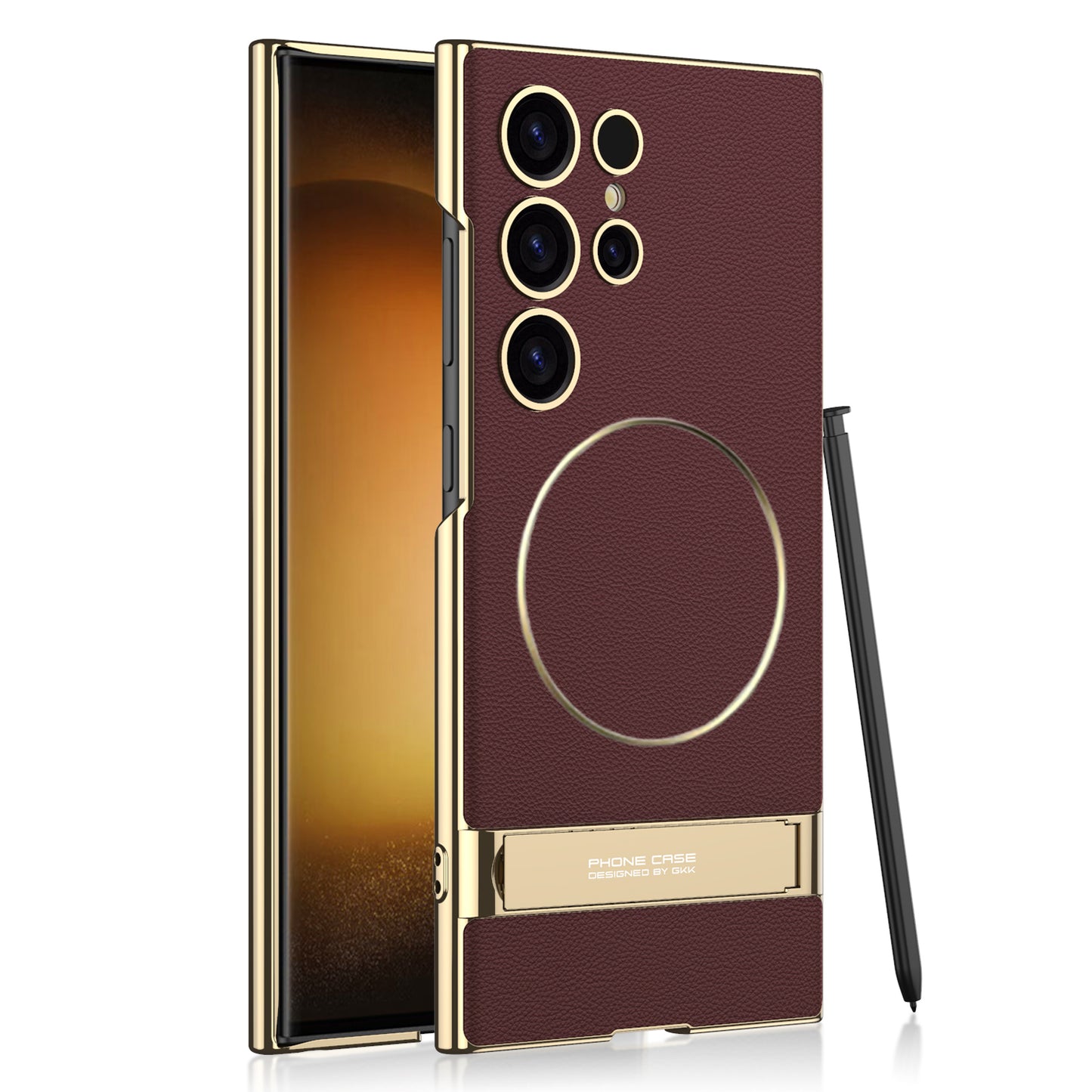 Magnetic Electroplated Leather Stand Case for Galaxy S23 Ultra