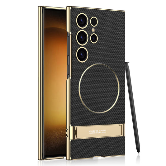 Magnetic Electroplated Leather Stand Case for Galaxy S23 Ultra