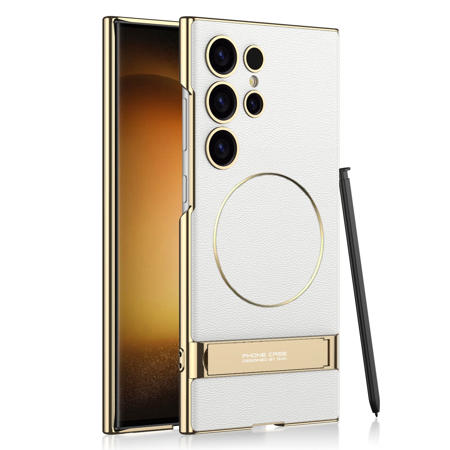 Magnetic Electroplated Leather Stand Case for Galaxy S23 Ultra