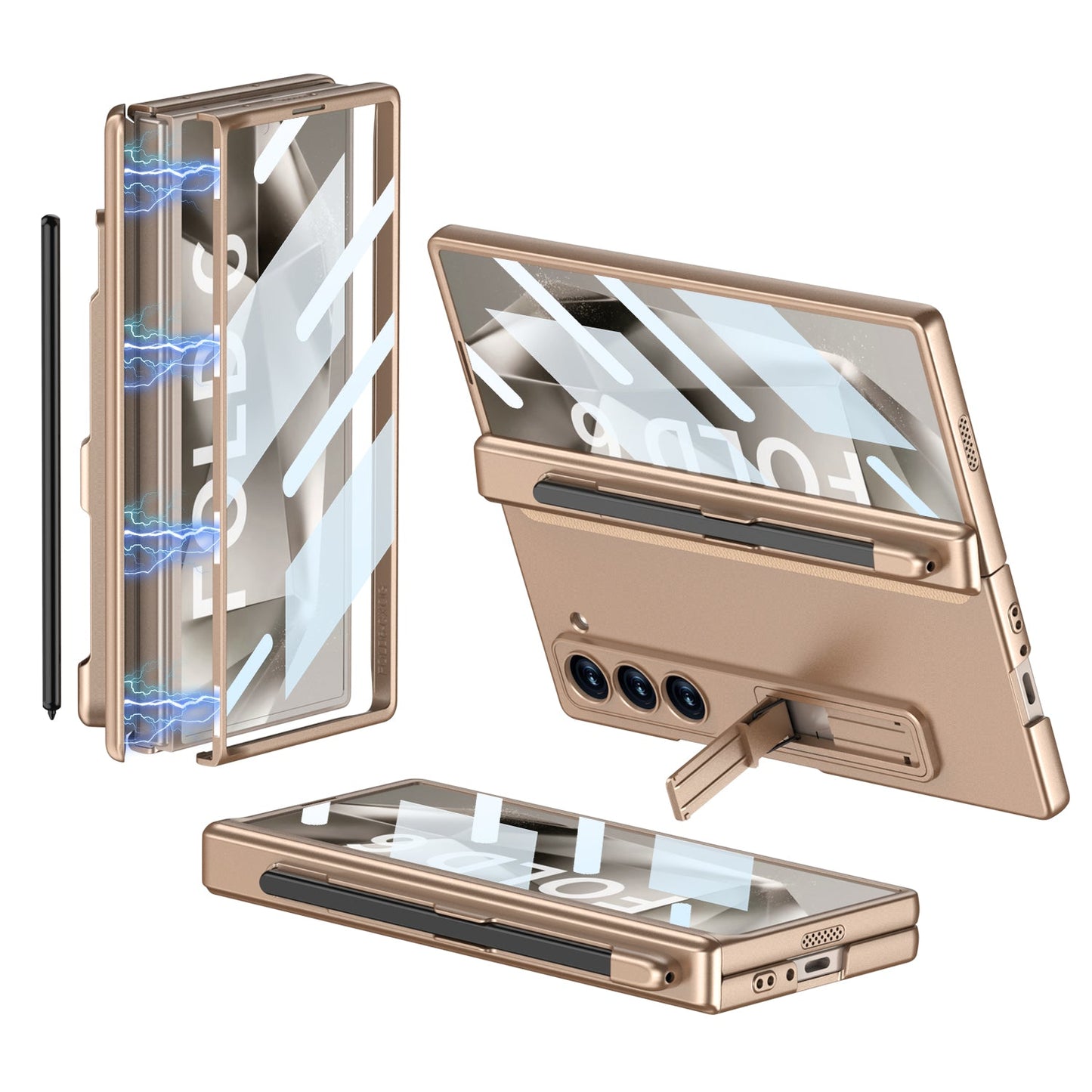 Magnetic Hinge Pen Slot Hidden Bracket All-included Case With Back Screen Protector For Galaxy Z Fold 7/6/5/4/3