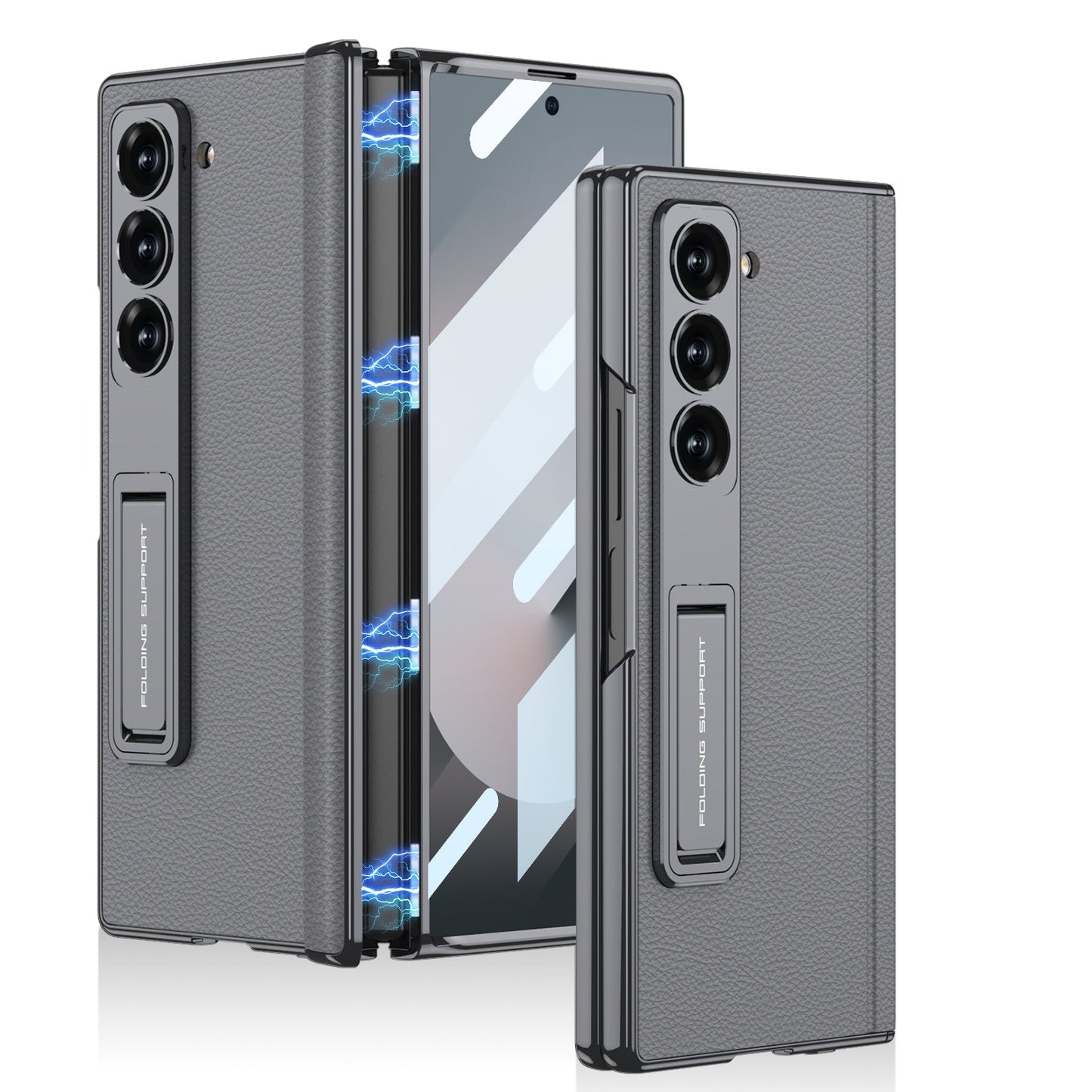 Magnetic Hinge Hidden Bracket All-included Leather Case With Back Screen Protector For Galaxy Z Fold 7/6/5