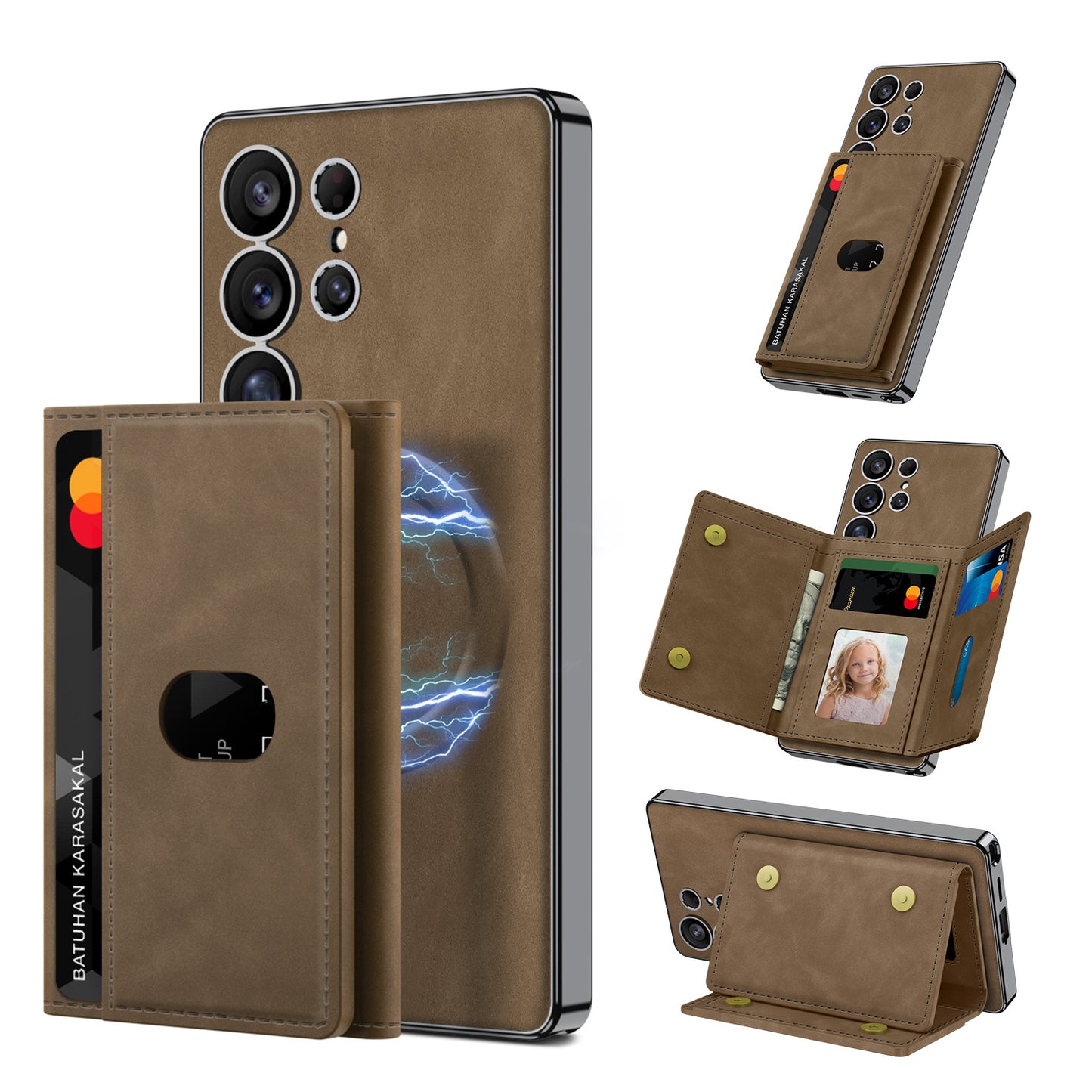 Magnetic Card Holder Detachable Leather Case for Galaxy S24 Ultra