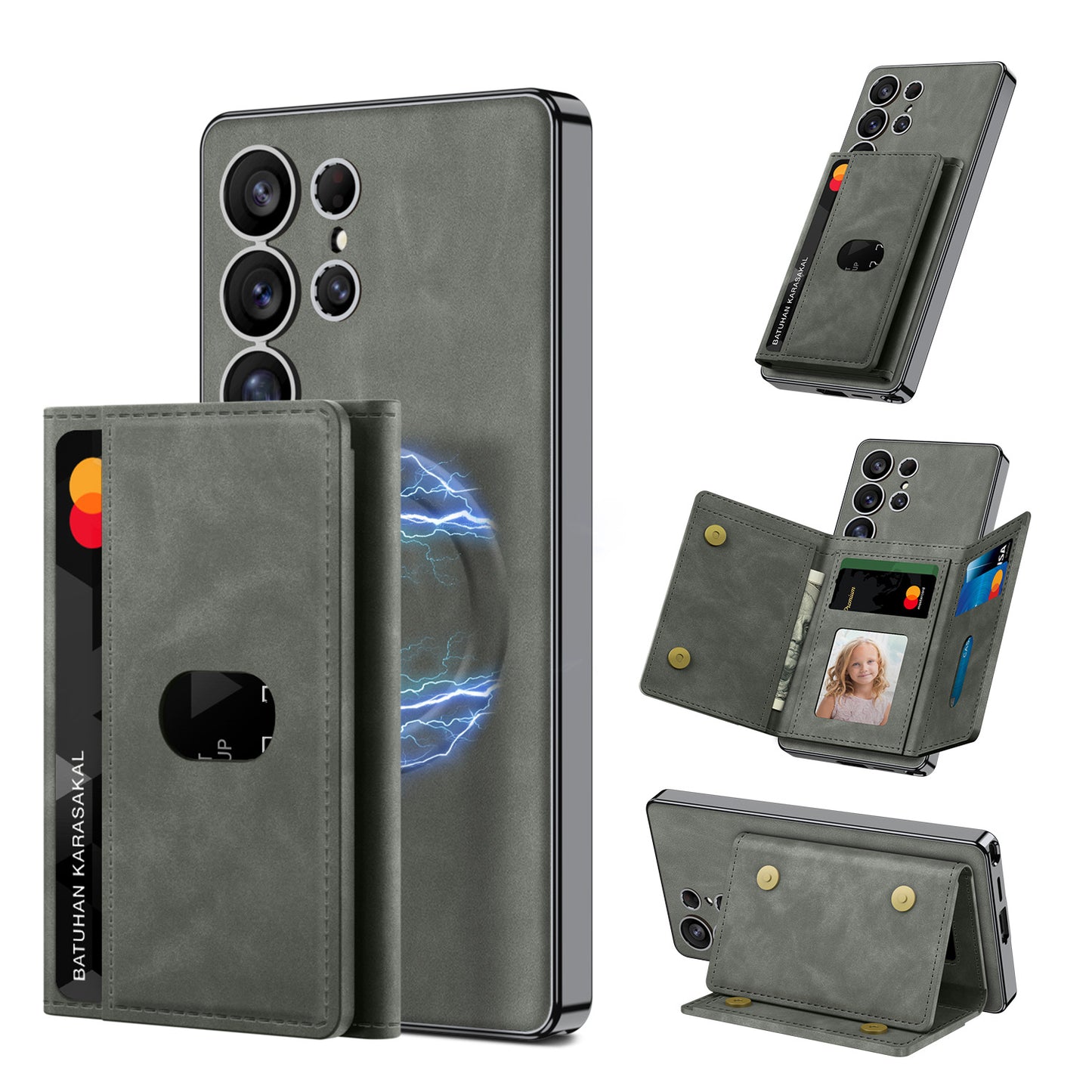 Magnetic Card Holder Detachable Leather Case for Galaxy S24 Ultra