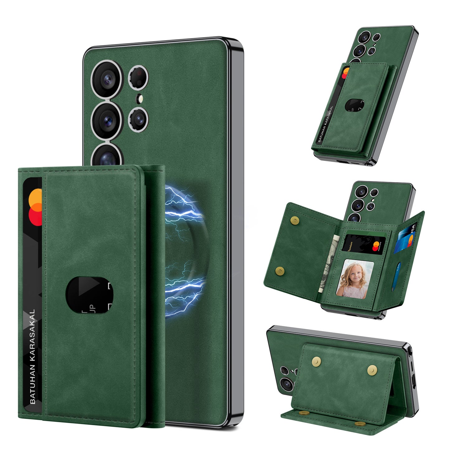 Magnetic Card Holder Detachable Leather Case for Galaxy S24 Ultra