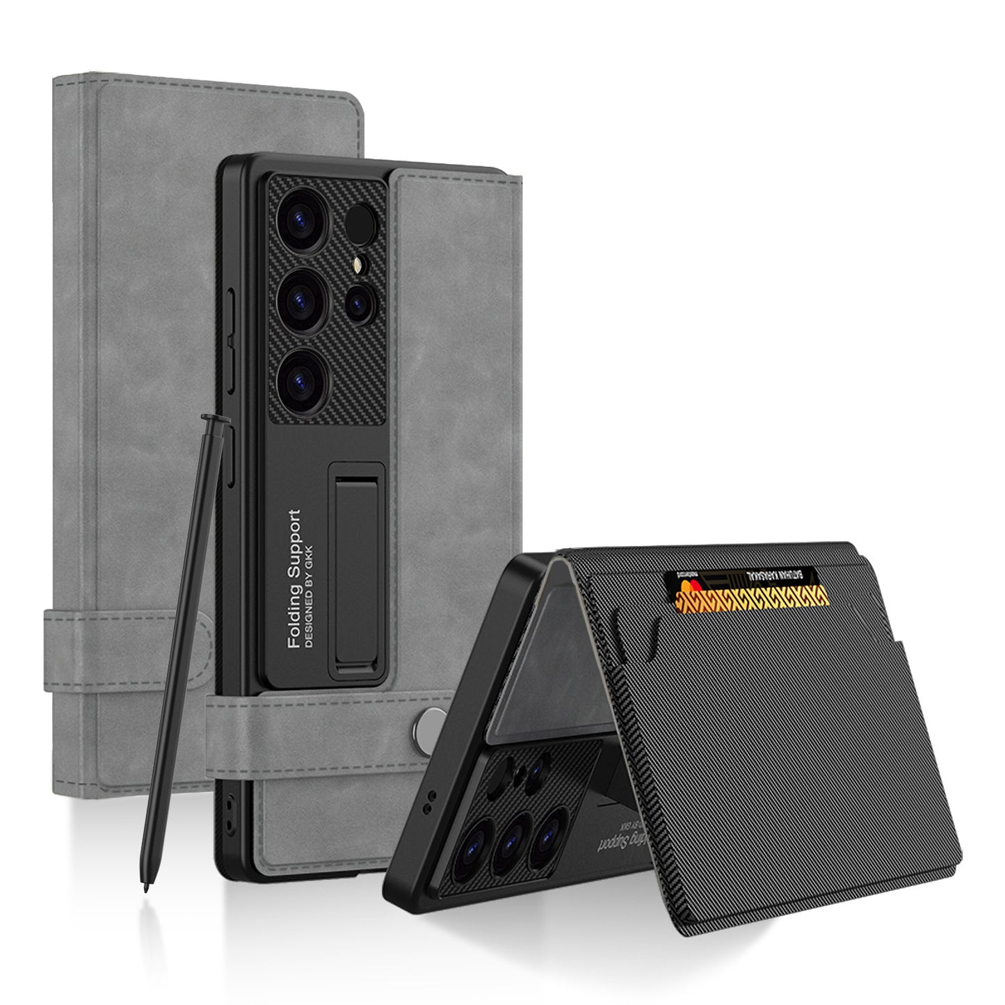 Leather Wallet Case with Magnetic Buckle Strap for Galaxy S23 Ultra