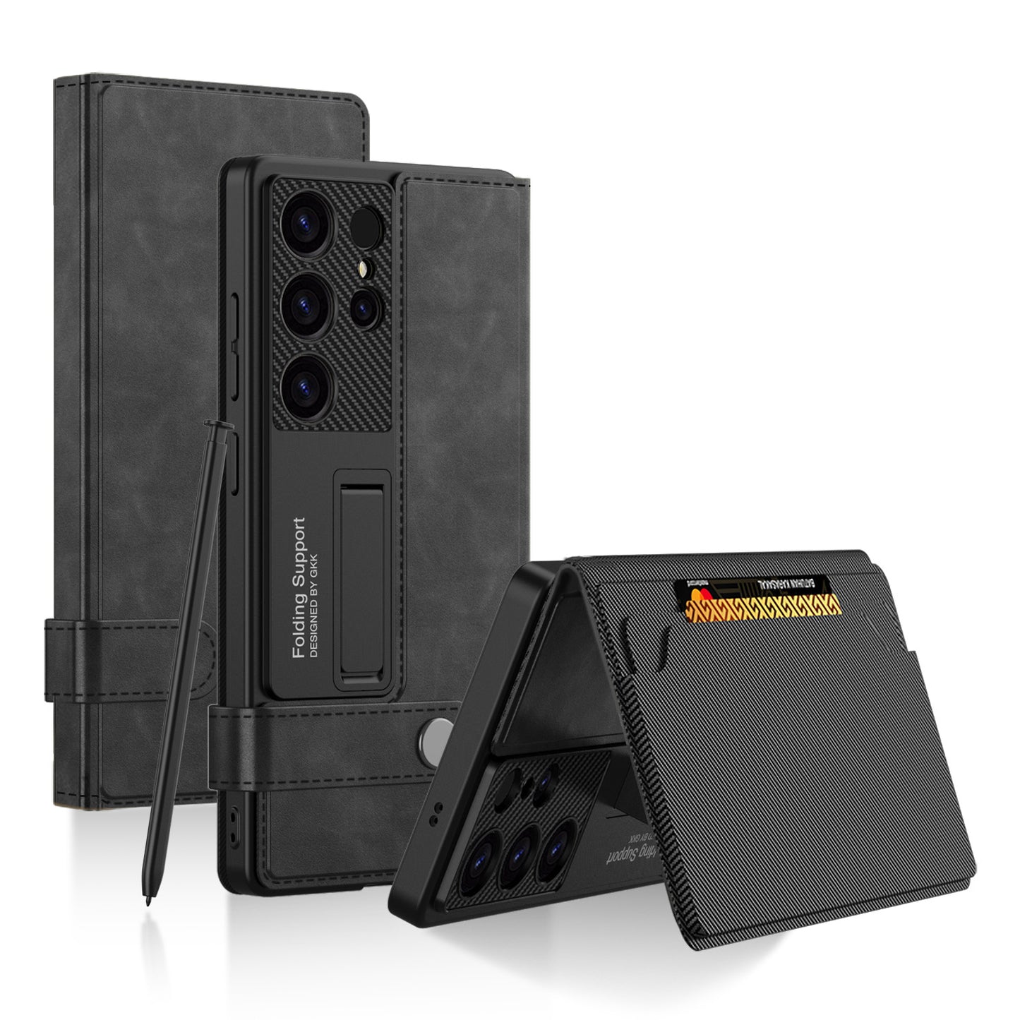 Leather Wallet Case with Magnetic Buckle Strap for Galaxy S23 Ultra