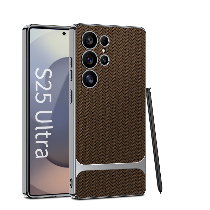 Wood Grain Spliced Leather Case for Galaxy S23 Ultra