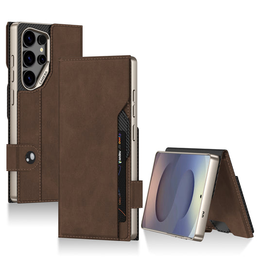 Premium Leather Wallet Card Holder Case with Magnetic Flap Button for Galaxy S24 Ultra