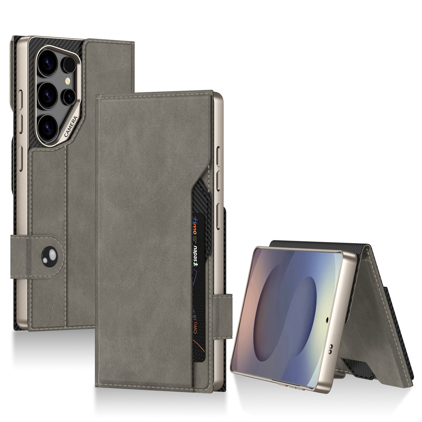 Premium Leather Wallet Card Holder Case with Magnetic Flap Button for Galaxy S24 Ultra