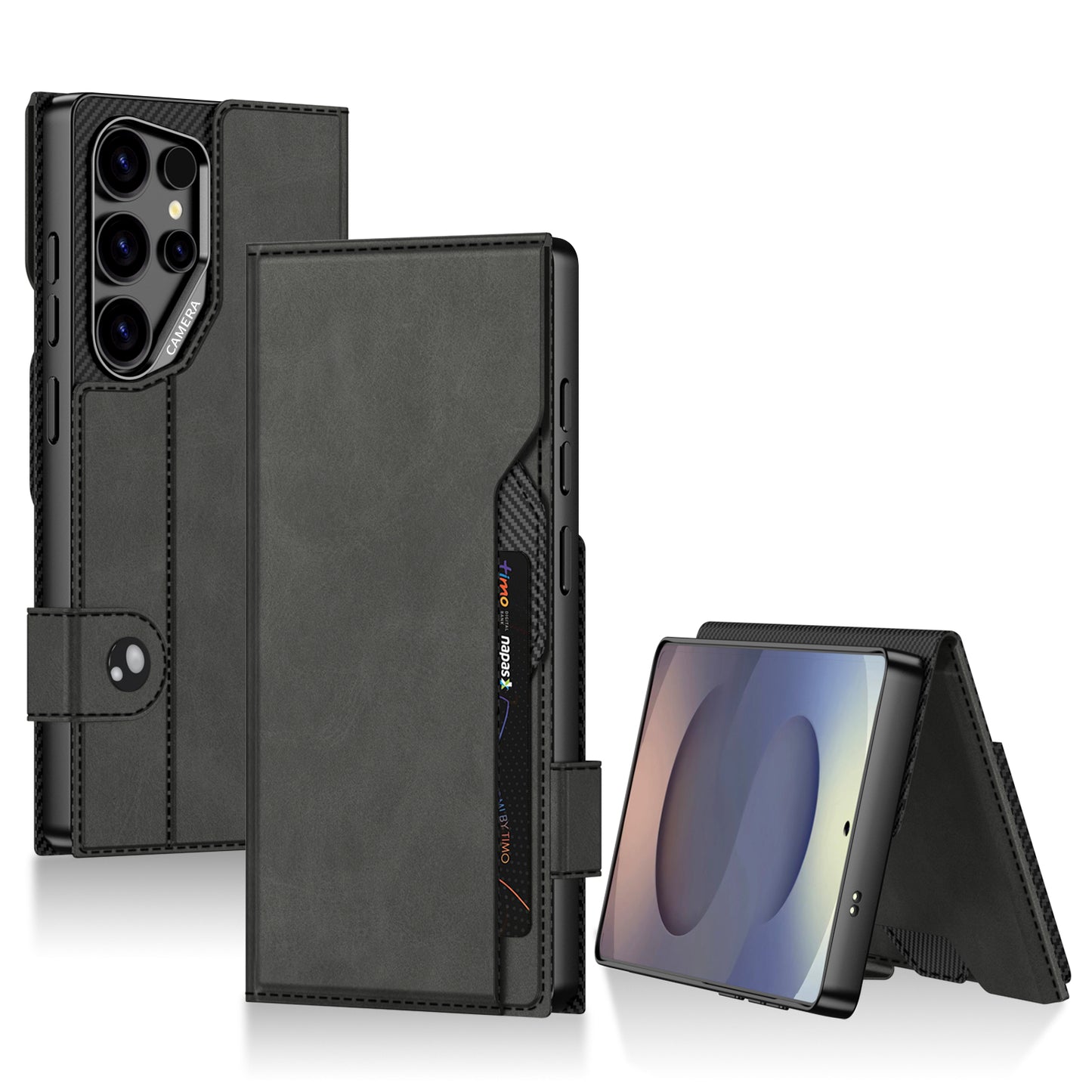 Premium Leather Wallet Card Holder Case with Magnetic Flap Button for Galaxy S24 Ultra
