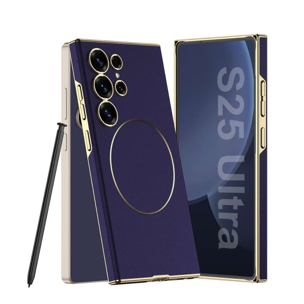 Magnetic Electroplated Leather Case for Galaxy S24 Ultra