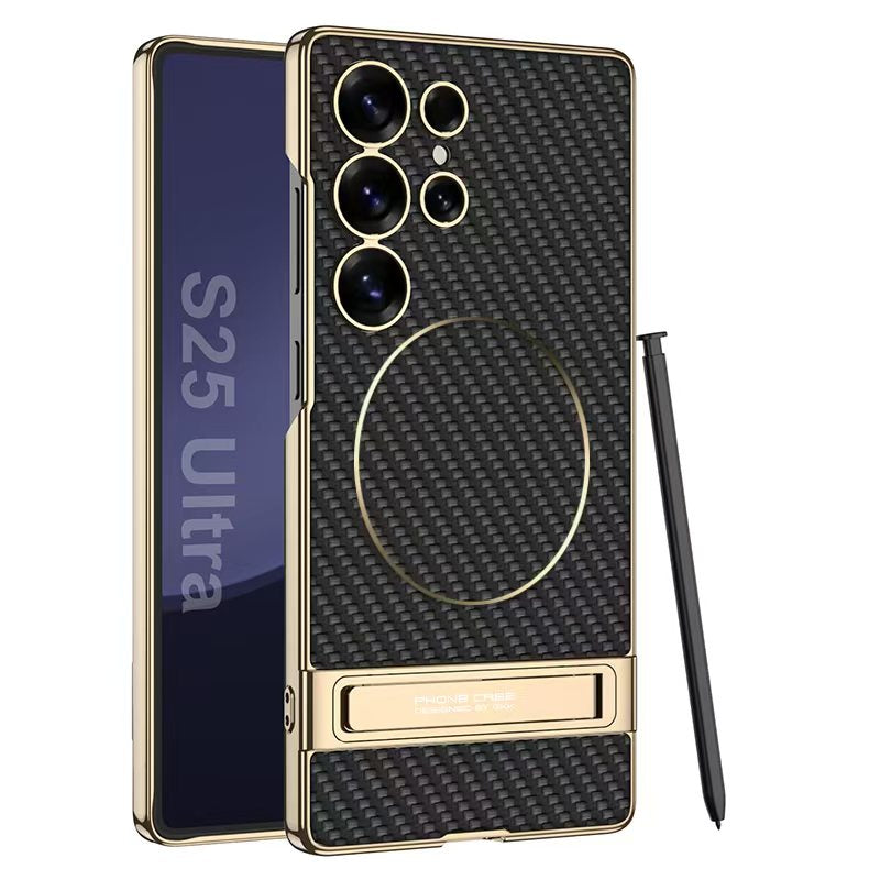 Magnetic Electroplated Leather Stand Case for Galaxy S25 Ultra