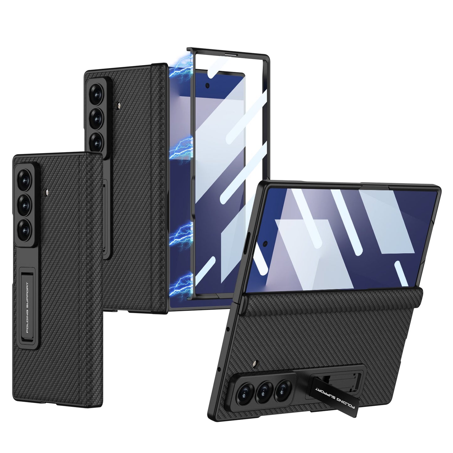 Magnetic Hinge Hidden Bracket All-included Leather Case With Back Screen Protector For Galaxy Z Fold 7/6/5