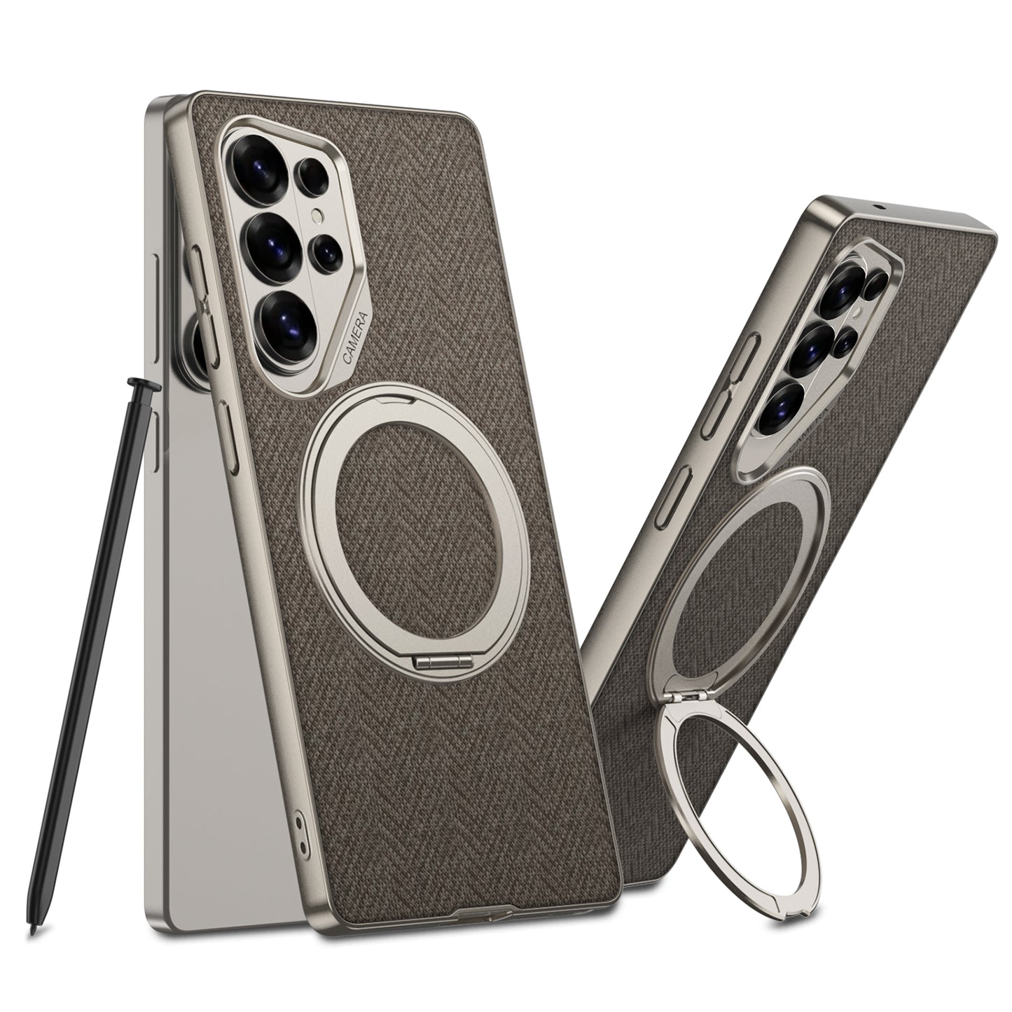 Galaxy S26 Ultra Magnetic Leather Case with 360° Ring Stand