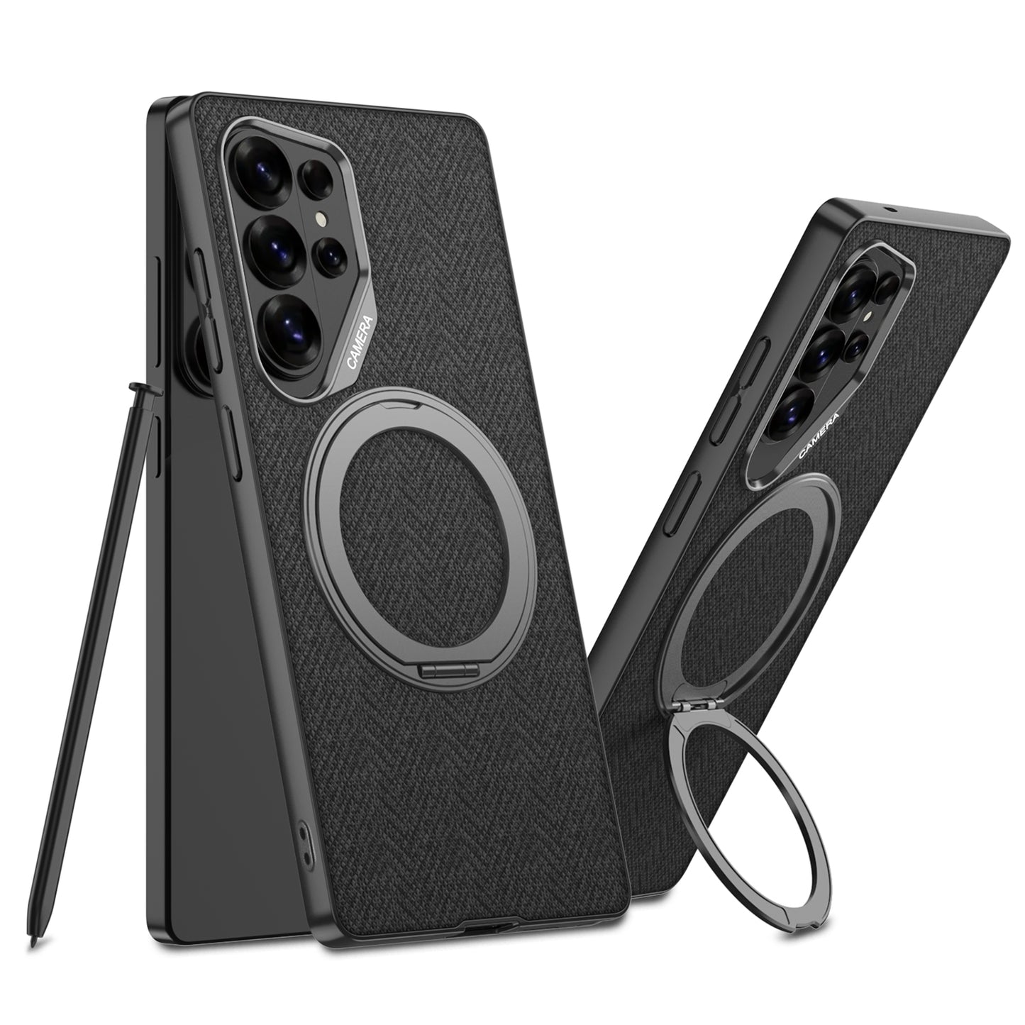 Galaxy S26 Ultra Magnetic Leather Case with 360° Ring Stand