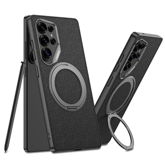 Galaxy S26 Ultra Magnetic Leather Case with 360° Ring Stand