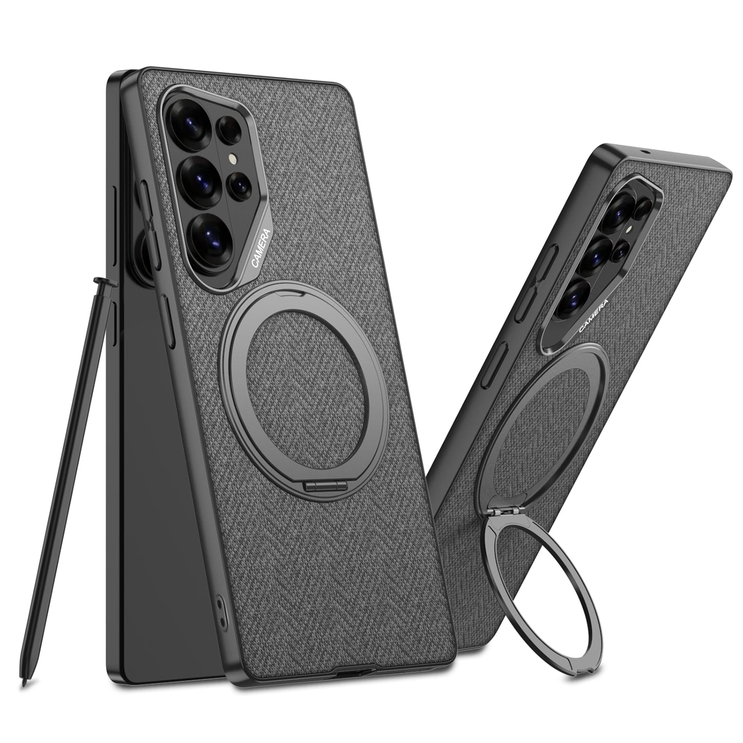 Galaxy S26 Ultra Magnetic Leather Case with 360° Ring Stand