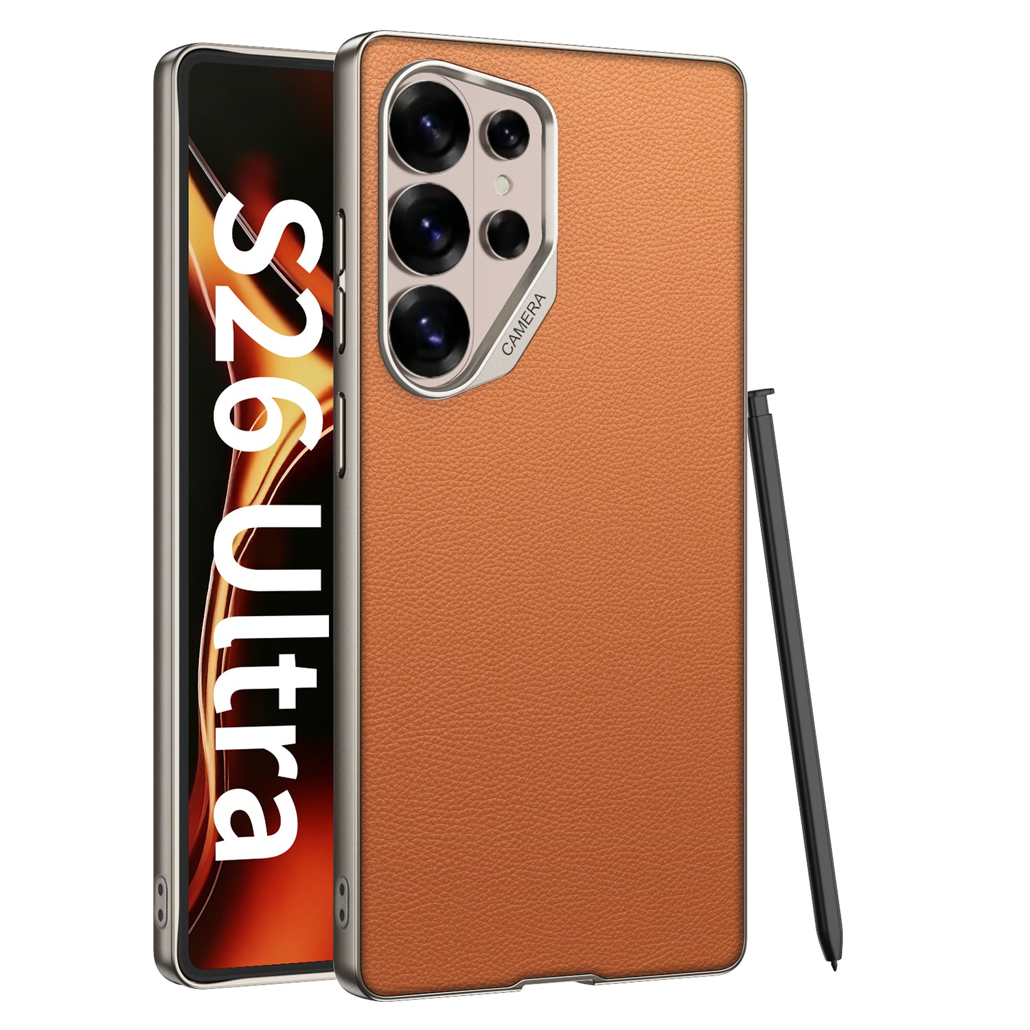 Orange Luxe Grain Vegan Leather Case for Samsung Galaxy S26 Ultra