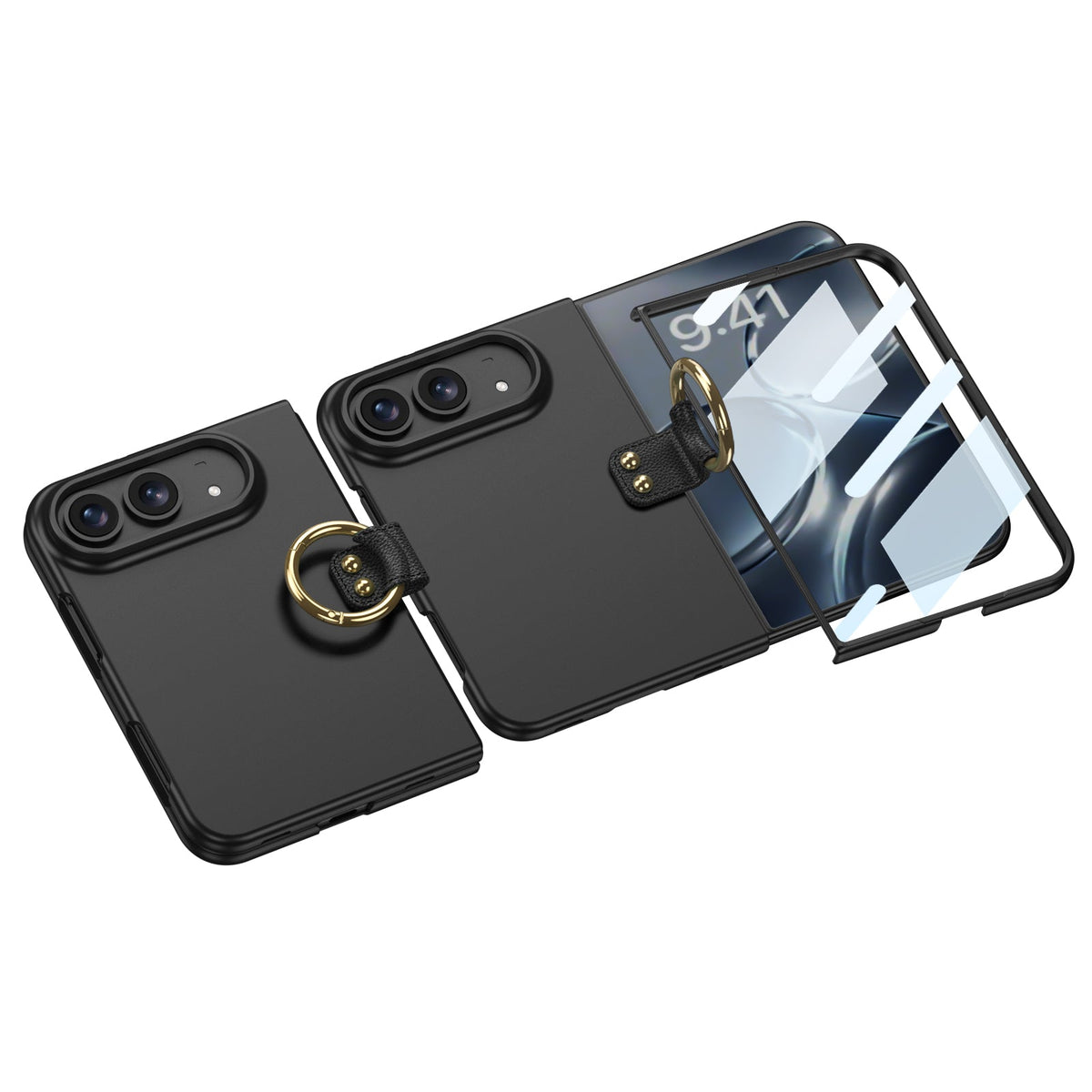 iPhone Duo | Slim Full?Coverage Phone Case Built-in Tempered Glass Film & Side Clip?Style Finger Ring Grip