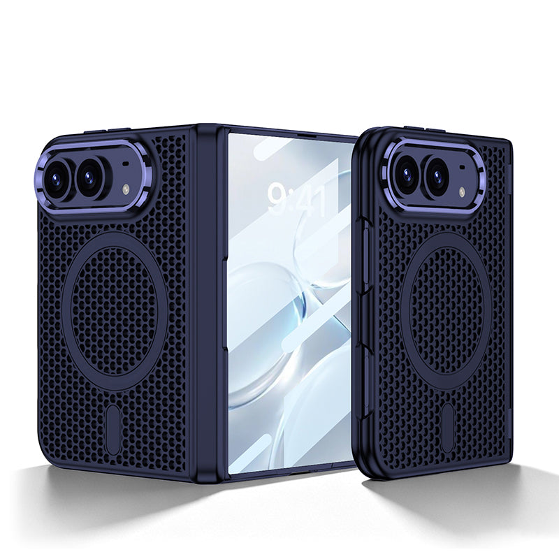 iPhone Duo  - Magnetic Hinge Protection Honeycomb?Mesh Cooling Cover Built-in Tempered Glass Film & Magnetic Ring