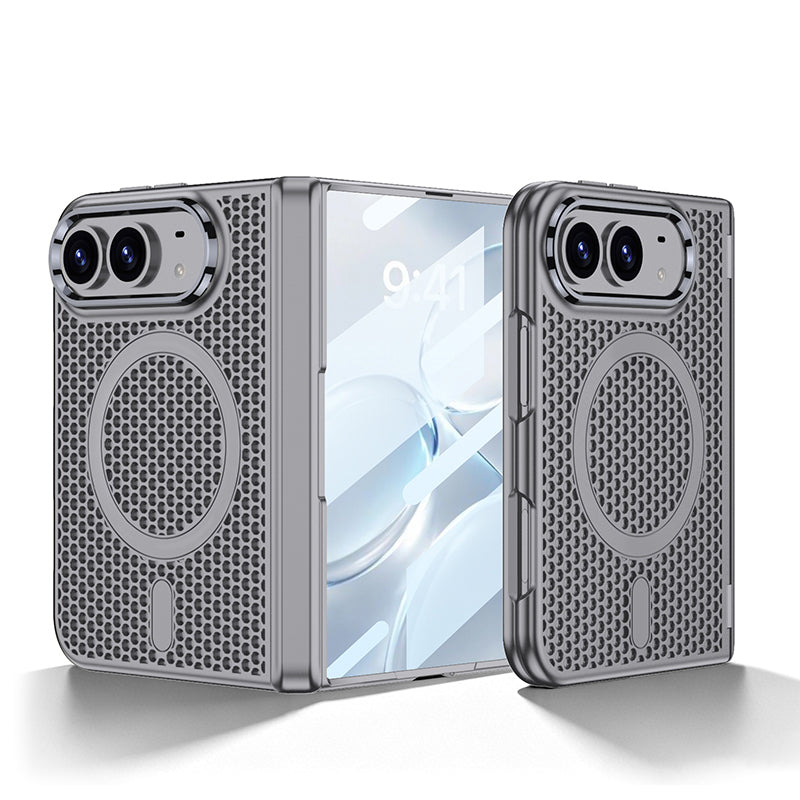 iPhone Duo  - Magnetic Hinge Protection Honeycomb?Mesh Cooling Cover Built-in Tempered Glass Film & Magnetic Ring
