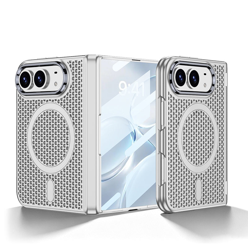 iPhone Duo  - Magnetic Hinge Protection Honeycomb?Mesh Cooling Cover Built-in Tempered Glass Film & Magnetic Ring