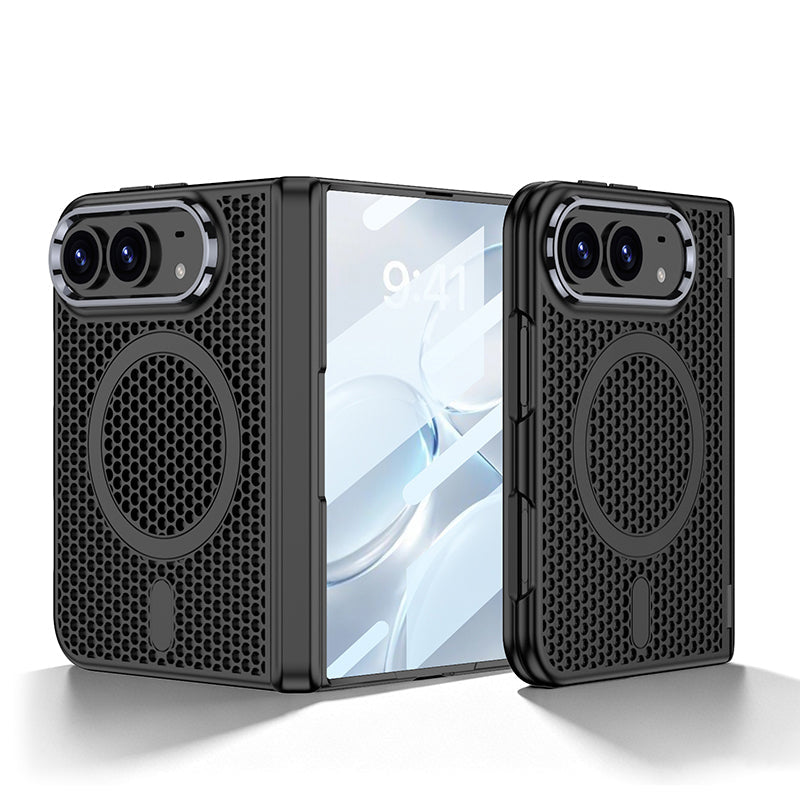 iPhone Duo  - Magnetic Hinge Protection Honeycomb?Mesh Cooling Cover Built-in Tempered Glass Film & Magnetic Ring
