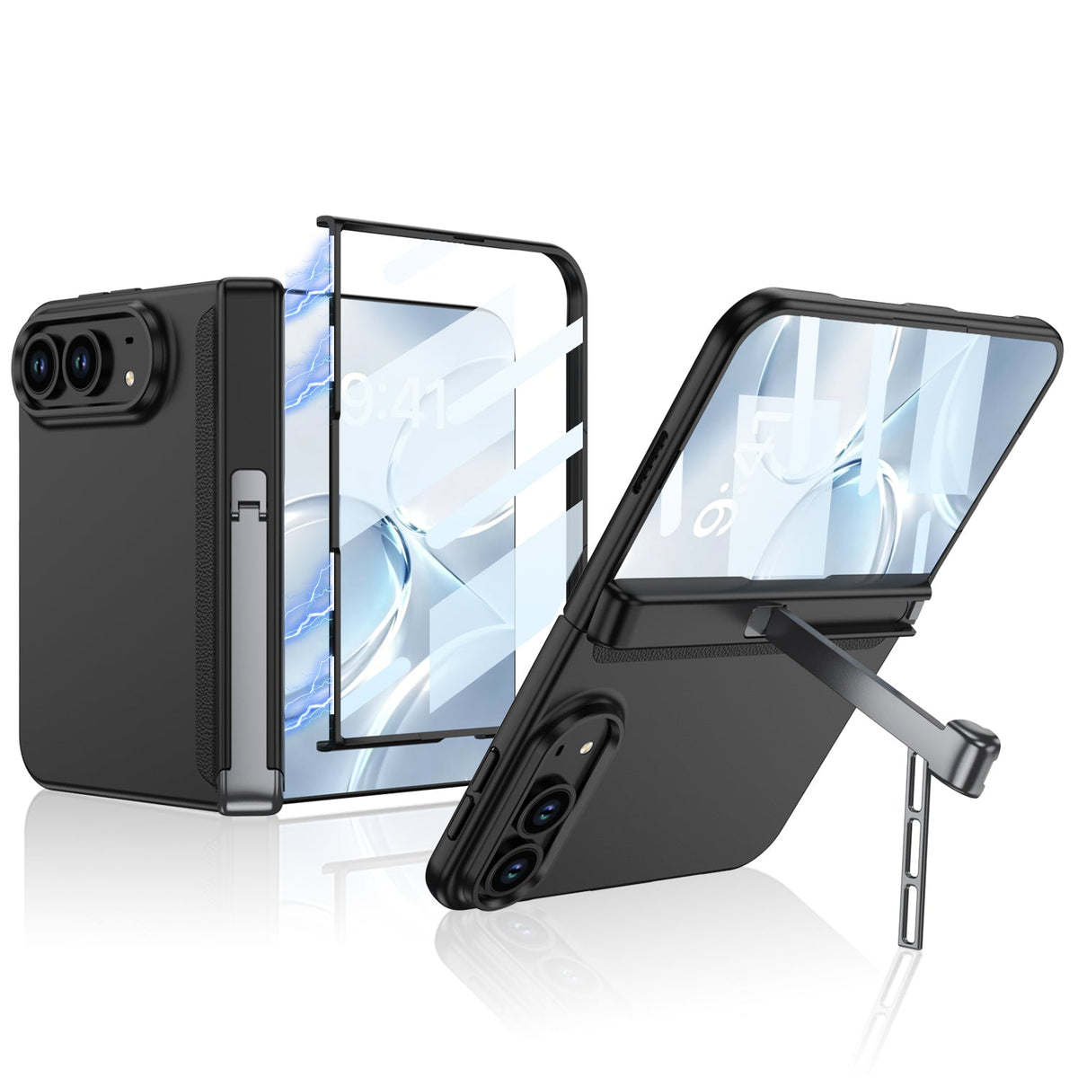 iPhone Duo - Magnetic Hinge Protection Business Cover Built-in Tempered Glass Film & Tri?Fold Side Kickstand