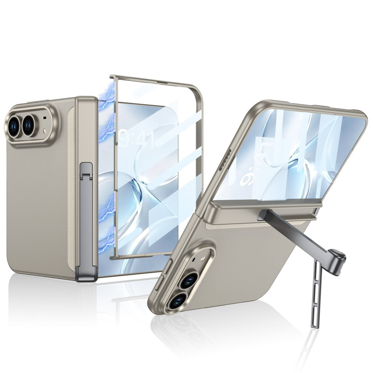 iPhone Duo - Magnetic Hinge Protection Business Cover Built-in Tempered Glass Film & Tri?Fold Side Kickstand