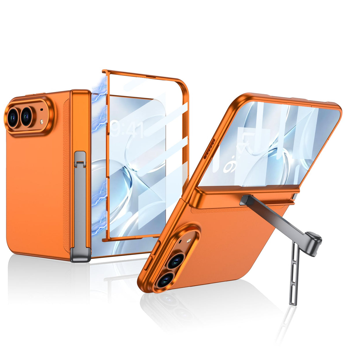 iPhone Duo - Magnetic Hinge Protection Business Cover Built-in Tempered Glass Film & Tri?Fold Side Kickstand