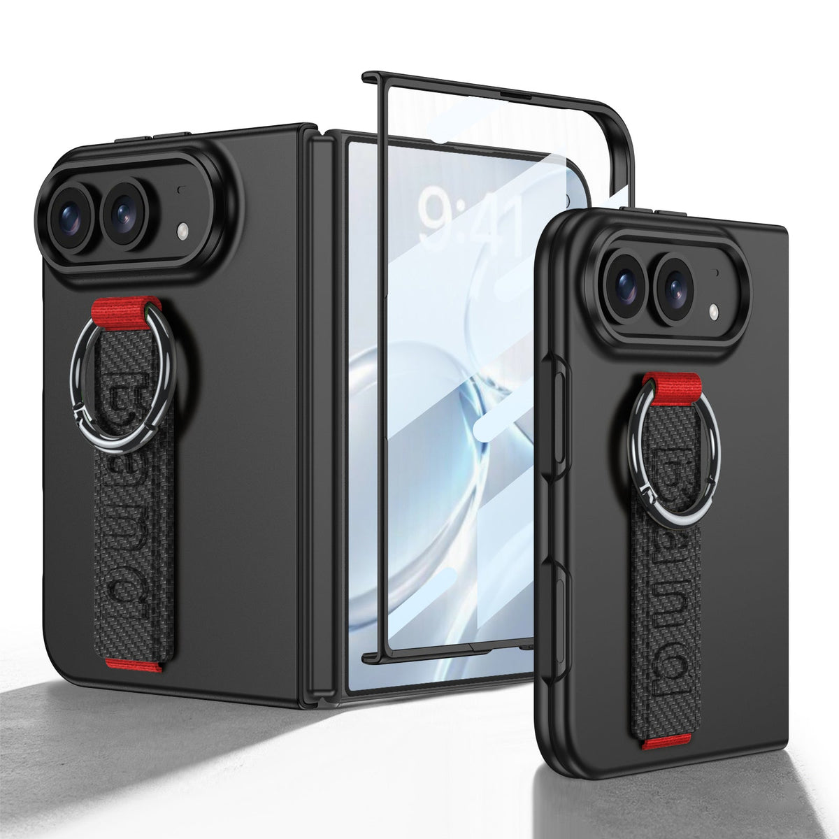 iPhone Duo | Slim Full?Coverage Phone Case Built-in Tempered Glass Film & Wrist Strap with Finger Ring Grip
