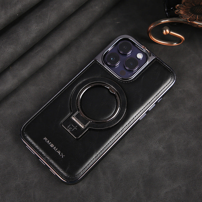 Magnetic Kickstand Anti-Fall Leather Support Wireless Charging iPhone Cases