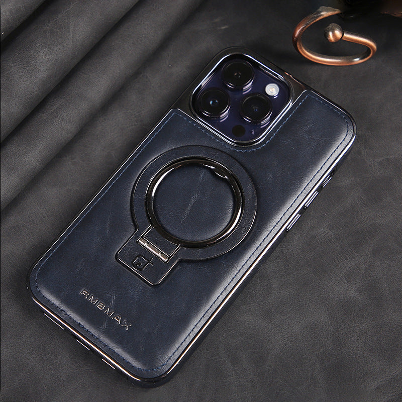 Magnetic Kickstand Anti-Fall Leather Support Wireless Charging iPhone Cases