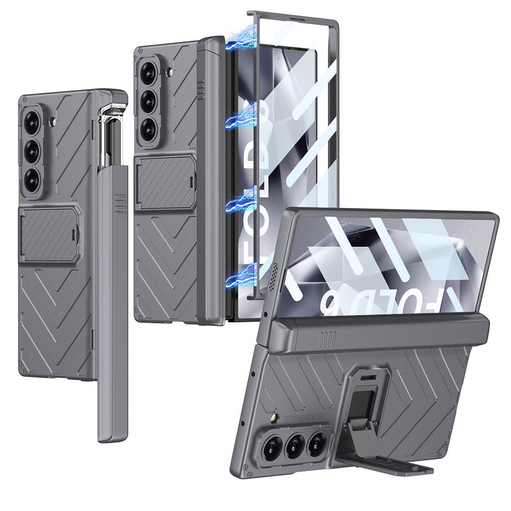 Armor Magnetic Hinge Slide S Pen Slot Integrated Screen Glass Bracket Case for Galaxy Z Fold6