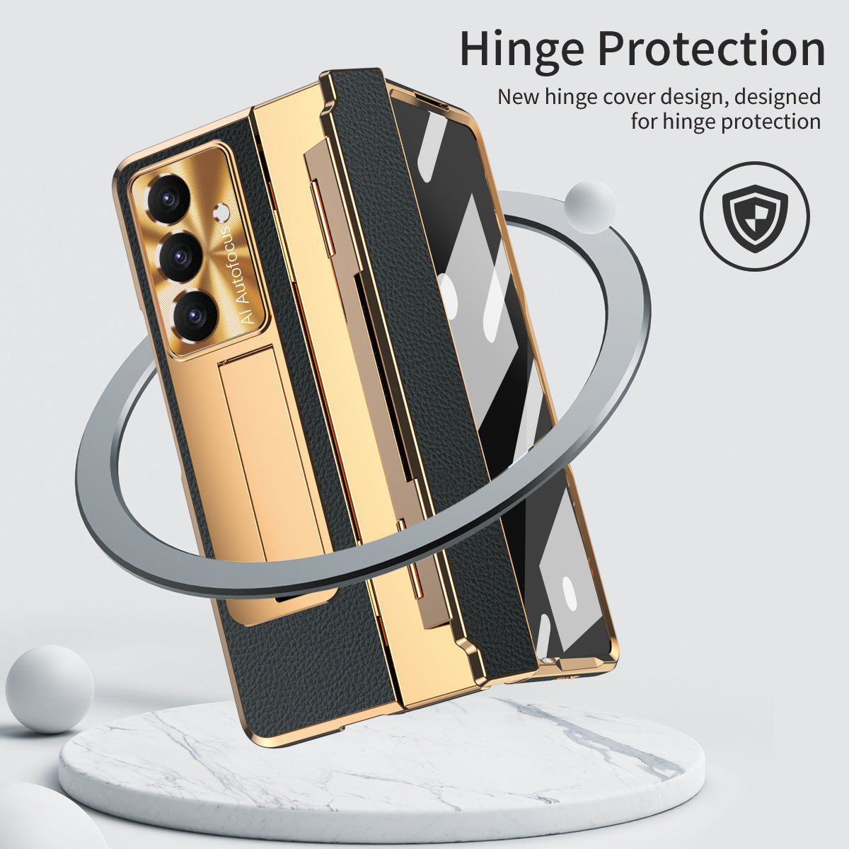 Luxury Leather Magnetic Bracket Shell Electroplated Phone Case For Galaxy Z Fold 7/6/5/4/3 With Back Screen Glass