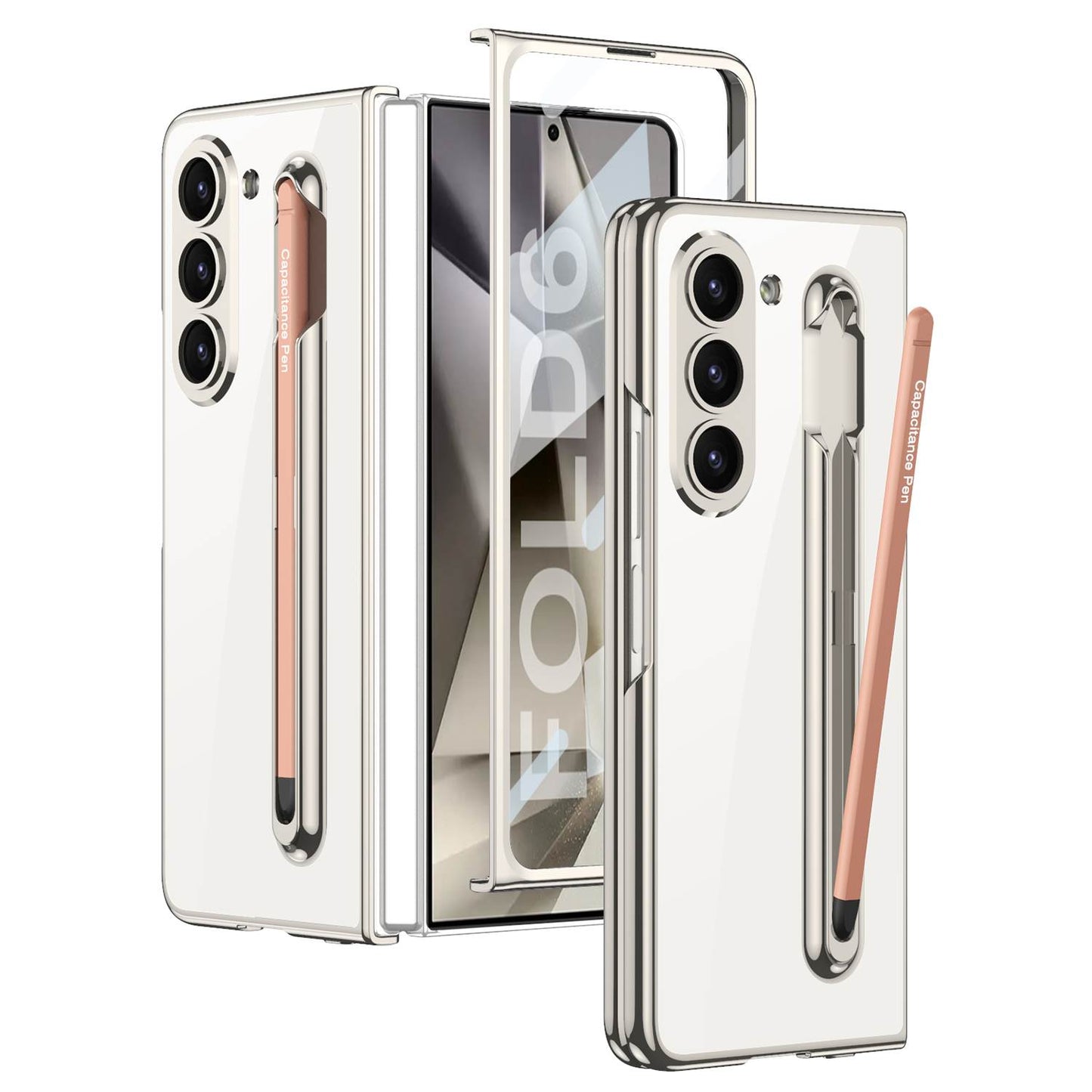 Plating Transparent Case with S Pen Slot, Pen and the Screen Integrated Protector Film for Galaxy Z Fold6