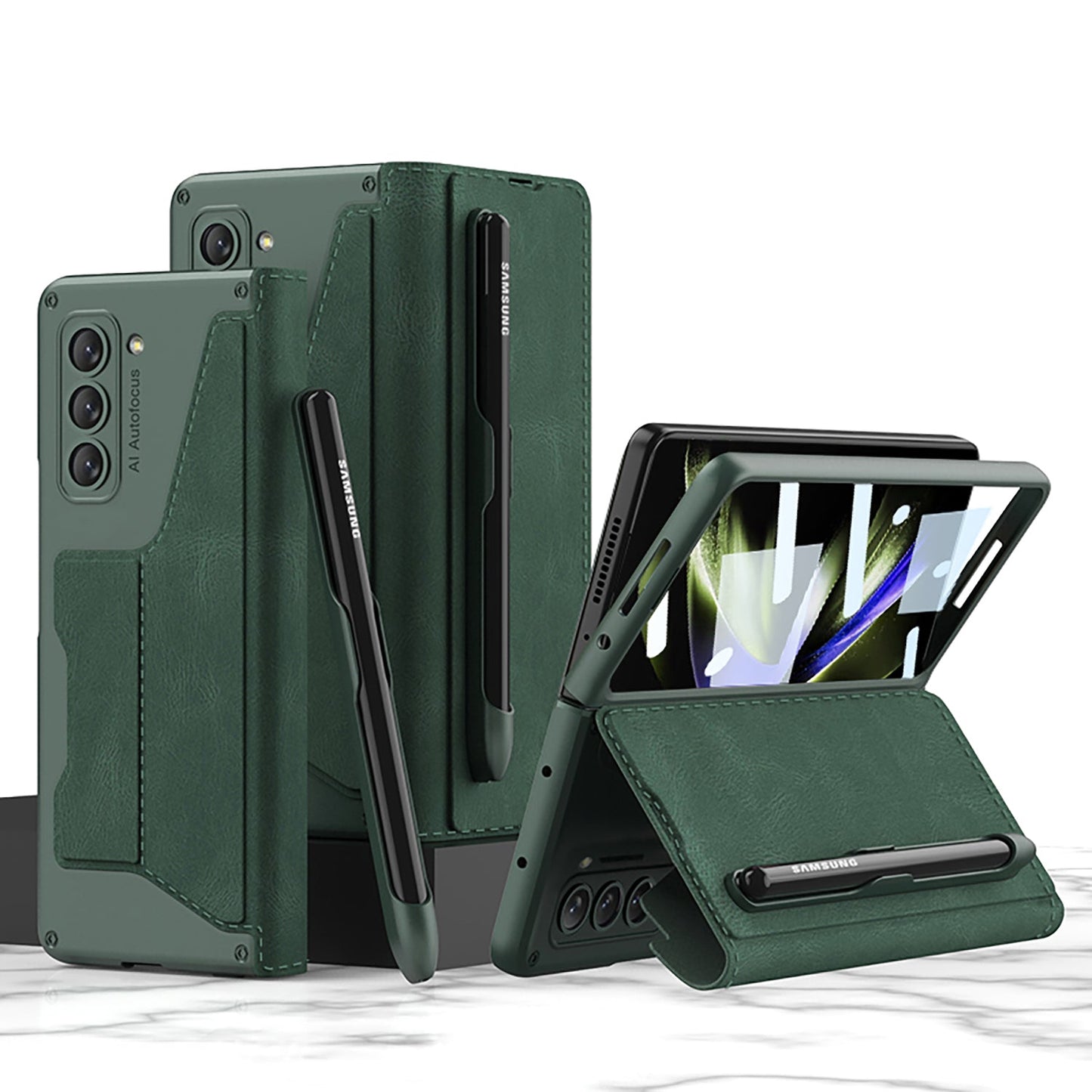 Luxurious Suede Cover Shockproof Phone Case With Screen Protector and Pen Slot For Galaxy Z Fold 7/6/5/4/3