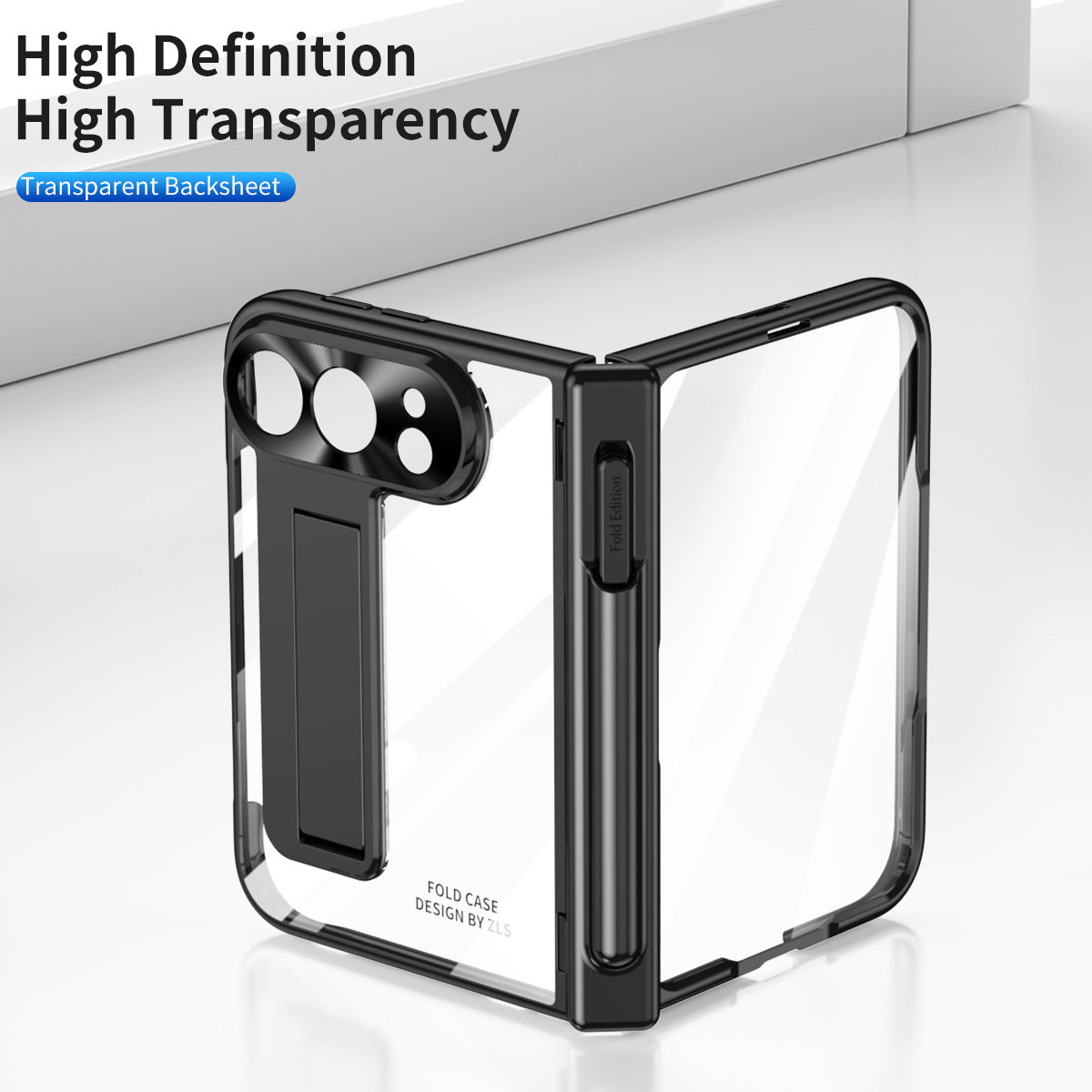 iPhone Duo | Golden Plating Clear Phone Case Built-in Tempered Glass Film & Magnetic Hinge & Stylus