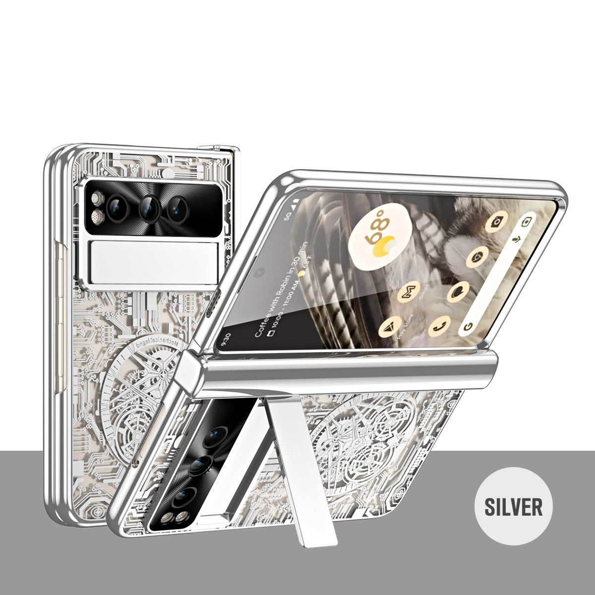 Electroplating Transparent Google Pixel Fold Case All-inclusive Drop-resistantCase with Hinge Protection Aand Kick-stand - Mycasety Mycasety