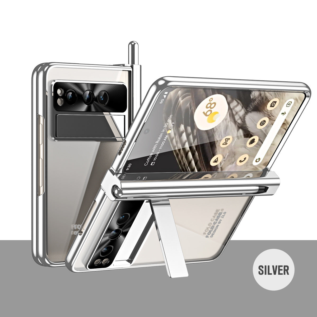 Electroplated Transparent Google Pixel Fold Case with Dual Hinge Protector & Screen Protector & Hidden Kickstand Pen Slot & Free Stylus - Mycasety Mycasety