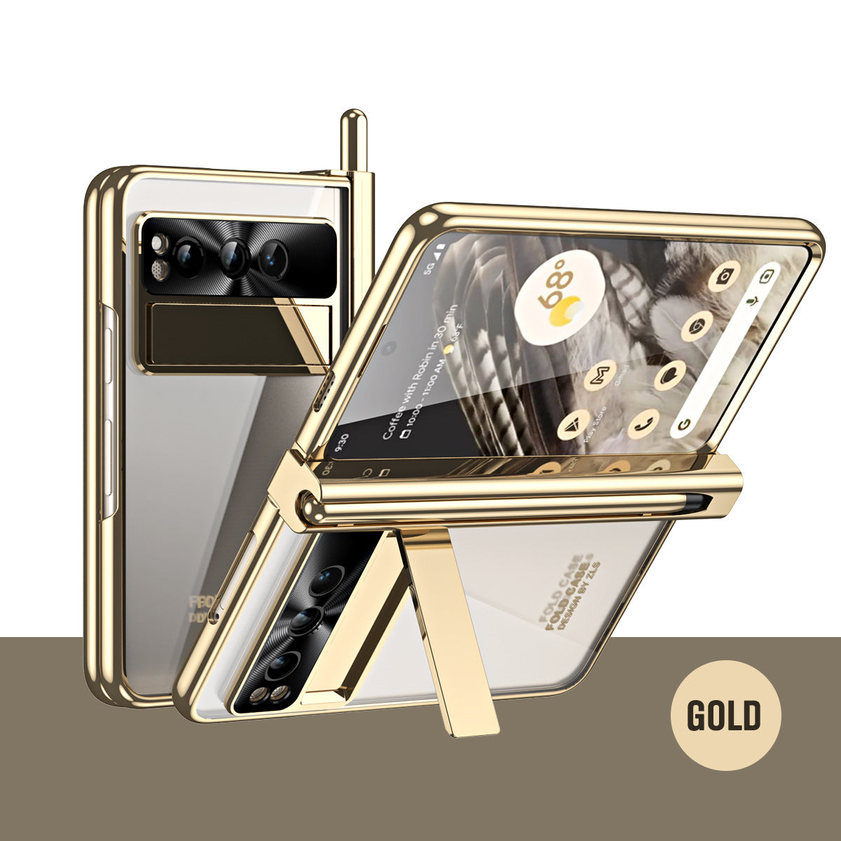 Electroplated Transparent Google Pixel Fold Case with Dual Hinge Protector & Screen Protector & Hidden Kickstand Pen Slot & Free Stylus - Mycasety Mycasety